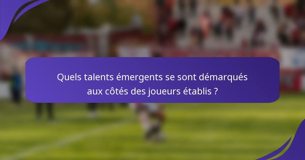 Quels talents émergents se sont démarqués aux côtés des joueurs établis ?